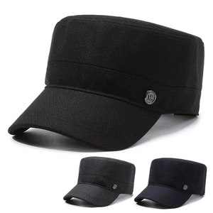 Men Cadet Cap Flat Top Military Hat Adjustable Sun Protection Vintage Casual Outdoor Peaked Cap Breathable Twill