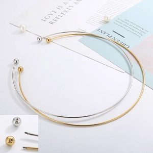 Stainless Steel Open Torque Necklace Minimalist Detachable Screw Beads High Polish C-Shape Choker Collar Jewelry For Women