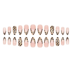 Cat-Eye Leoparden-Print Mandel-Kunstnägel mit French-Tip-Design 24er-Set