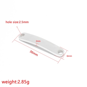 Silver curved stainless steel bar connector with dual holes for DIY jewelry making
