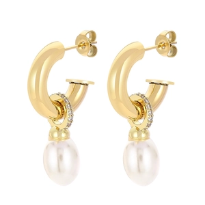 Boucles d'oreilles dorées en forme de C avec perles et cristaux scintillants