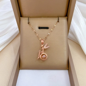 Fairy Angel Pendant Necklace Rose Gold Plated Stainless Steel Chain And Copper Micro Inlaid Zircon Dancing Stone For Women