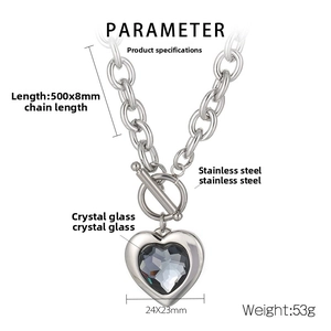 Spécifications détaillées du collier cœur avec fermoir OT et chaîne de 500mm