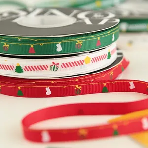 Rubans de Noël en gros-grain avec motifs d'arbres et de chaussettes pour décoration