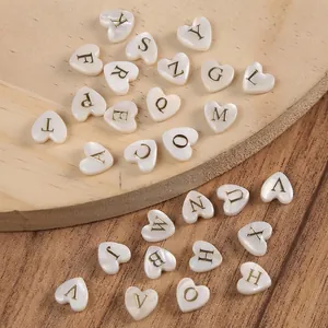 8mm natural freshwater shell heart beads with gold letters for DIY jewelry making