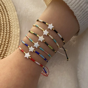 Handmade Woven Beaded Bracelet Shell Star Seed Beads Adjustable Rope Bohemian Summer Beach Jewelry For Women Starfish