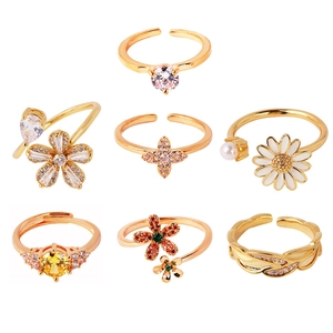Vintage Heart Oval Zircon Open Ring Gold Plated Copper Adjustable Fashion Jewelry For Women