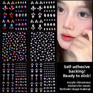 Detailed set of 6 acrylic face gems with stars and moons for festival makeup looks