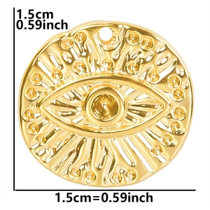 Detailed view of a 15mm gold-plated evil eye charm pendant for DIY necklaces