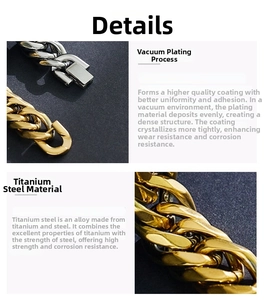 Dettagli macro del bracciale a catena cubana in acciaio al titanio placcato oro e argento