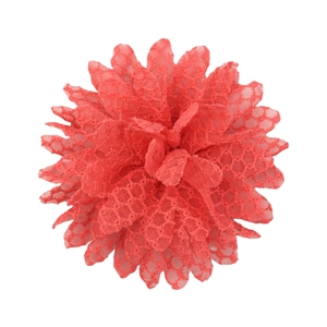 Macro detail of red layered lace chiffon flower with intricate honeycomb mesh texture