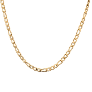 Minimalist gold stainless steel Figaro chain necklace displayed on a white background