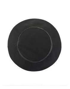 Top view of black wide brim bucket hat showing breathable laser-cut vent holes on crown