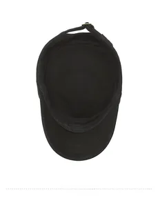 Detail view of cotton military cap interior showing stitching and adjustable metal strap
