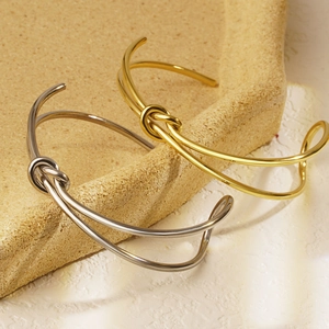 Knot Open Cuff Bracelet Titanium Steel Minimalist Twisted High Polish Artistic Jewelry For Women