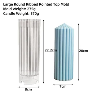 Detailed size specifications for large ribbed pointed top cylindrical candle mold