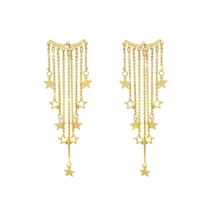Elegant gold star tassel drop earrings with sparkling studs and layered long chains