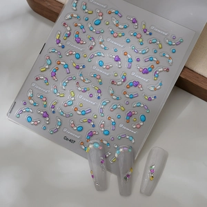 5D Relief Nail Art Stickers With Rhinestones And Artificial Pearls Sweet Candy Style Self Adhesive Manicure Decals For Women DIY Decor