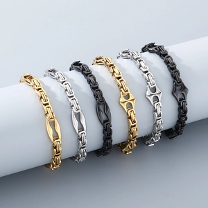 Bracelet chaîne byzantine 5mm en acier inoxydable or, argent et noir pour hommes et femmes