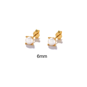 Detail view of 6mm pearl stud earrings with 375 hallmark on gold plated S925 silver base
