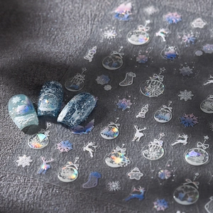 Christmas Nail Stickers Holographic Laser Snowflake Reindeer Winter Manicure Art Decoration Adhesive Decals