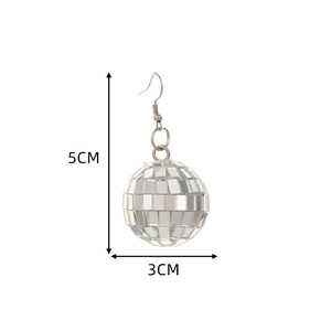 Silver disco mirror ball earrings for Christmas gifts, retro 5cm drop dangle jewelry