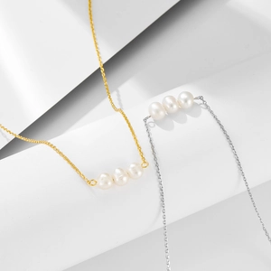 Minimalist 925 silver natural freshwater pearl necklace available in gold and silver