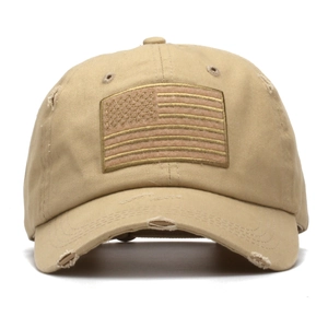 Vintage US flag baseball cap in khaki distressed cotton twill with embroidery
