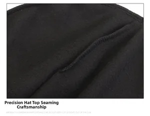 Close-up of high-quality stitching detail on the crown of this black tactical fleece beanie