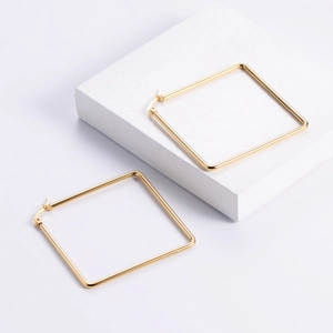 Minimalist square gold hoop earrings in polished stainless steel for a stylish look