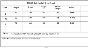 Tableau des tailles pour blazer floral avec ceinture, incluant buste, longueur et matière