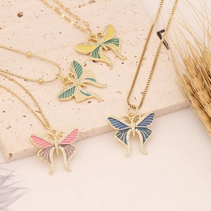 Butterfly Pendant Necklace Copper Stainless Steel With Zircon Enamel INS Style Elegant Clavicle Chain For Women Fashion Jewelry