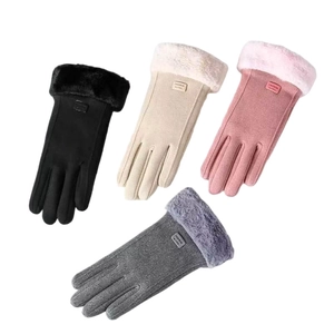 Damen Winterhandschuhe aus Wildlederimitat mit Plüschbündchen und Touchscreen-Funktion