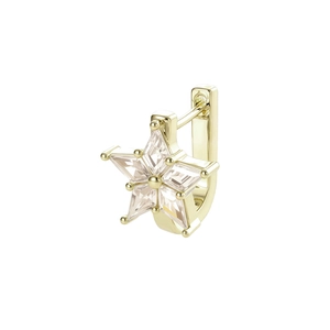 Elegant gold star huggie hoop earring with clear kite-cut cubic zirconia crystals