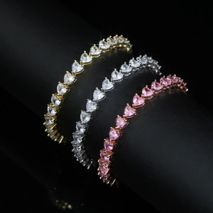 Iced out 5mm heart zircon tennis necklaces in gold, silver and rose gold finishes