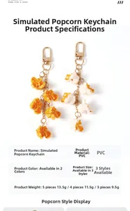 Detailed comparison of PVC popcorn pendants in 3, 4, and 5 piece sizes with gold keychains