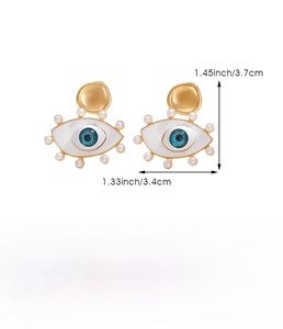 Detailed specs of evil eye earrings with pearls, 3.7cm size and zinc alloy material