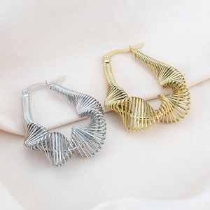Vintage geometric gold and silver plated stainless steel hoop earrings in wire wrap style