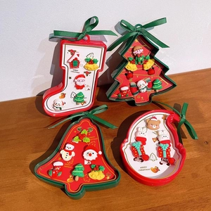 Christmas jewelry gift boxes with cartoon Santa, tree, and reindeer rings and ear clips