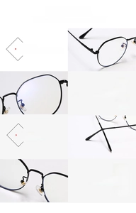 Detailed views of high-quality hinges and ergonomic nose pads on metal round glasses