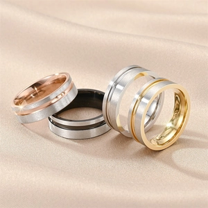 Minimalistischer Zweifarbiger Gebürsteter Ring Aus Titanstahl Für Damen Und Herren Mode Geometrischer Runder Fingerring Schmuck