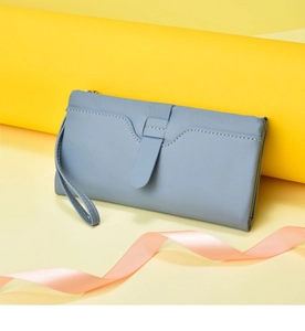 Women long wallet bifold clutch purse with wrist strap simple fashion card holder bag