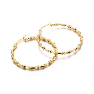 Stainless Steel Bamboo Joint Hoop Earrings For Women Fashion Geometric Statement Large Circle Metal Jewelry