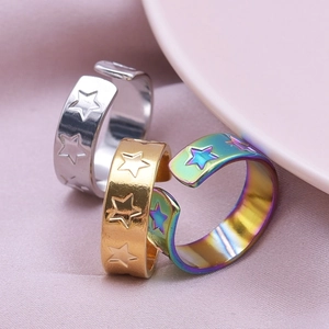 Bague Étoile en Acier Inoxydable Motif Géométrique Ouverte Réglable Bague pour Hommes Femmes Bijoux de Mode Minimaliste Cadeau
