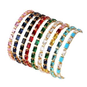 Chic vintage gold bracelets set with colorful rectangular zircons in a sweet romantic style