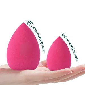 Pink non-latex beauty blenders showing size difference before and after wetting