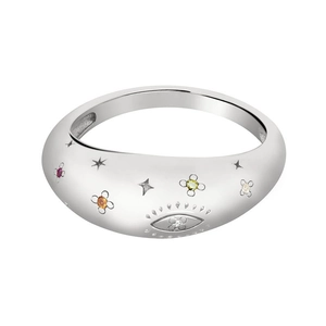 Star and moon design silver brass ring with micro-set zircon and engraved celestial patterns
