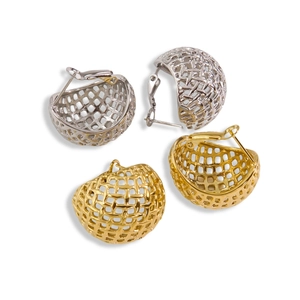 Hollow mesh dome earrings in 14K gold and silver plated stainless steel weave