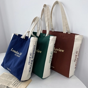 Borsa Tote In Tela Grande Capacità Stampa Di Lettere Blocchi Di Colore Borsa A Tralla Per Scuola Quotidiano Estetica