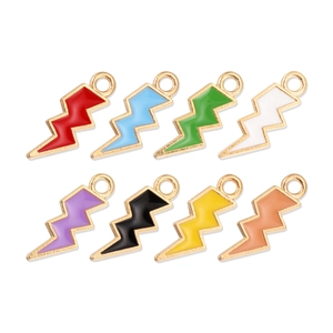 Set of eight colorful enamel lightning bolt alloy pendants for DIY jewelry making